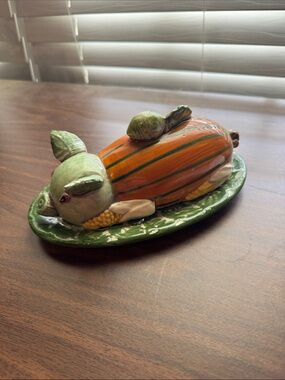 Horchow White Ceramic Plate with Red Accents